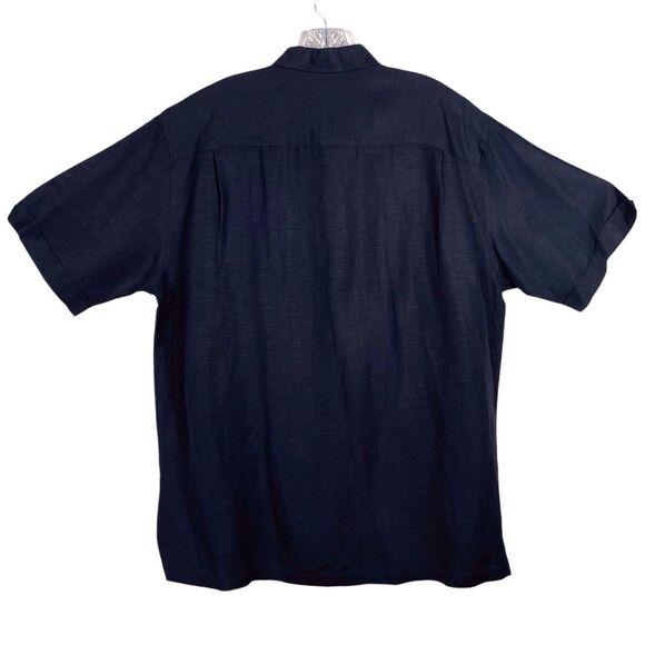 CUBAVERA Men's Linen Blend No Pocket Guayabera Shirt Size Large Black - Picture 4 of 16